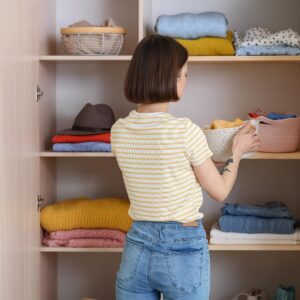 Woman organizing her home