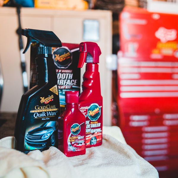 Cleaning product bottles.